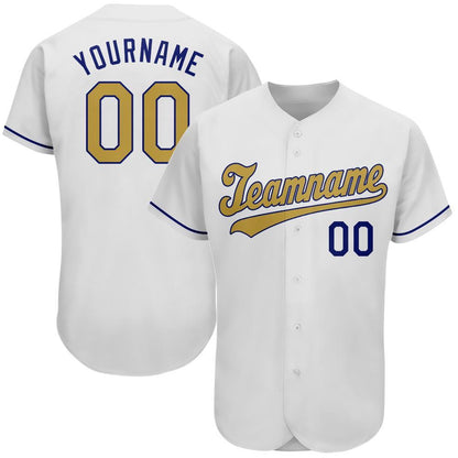 Cool Baseball Jersey, Custom White Old Gold Royal Authentic Baseball Jersey, Best Baseball Jerseys