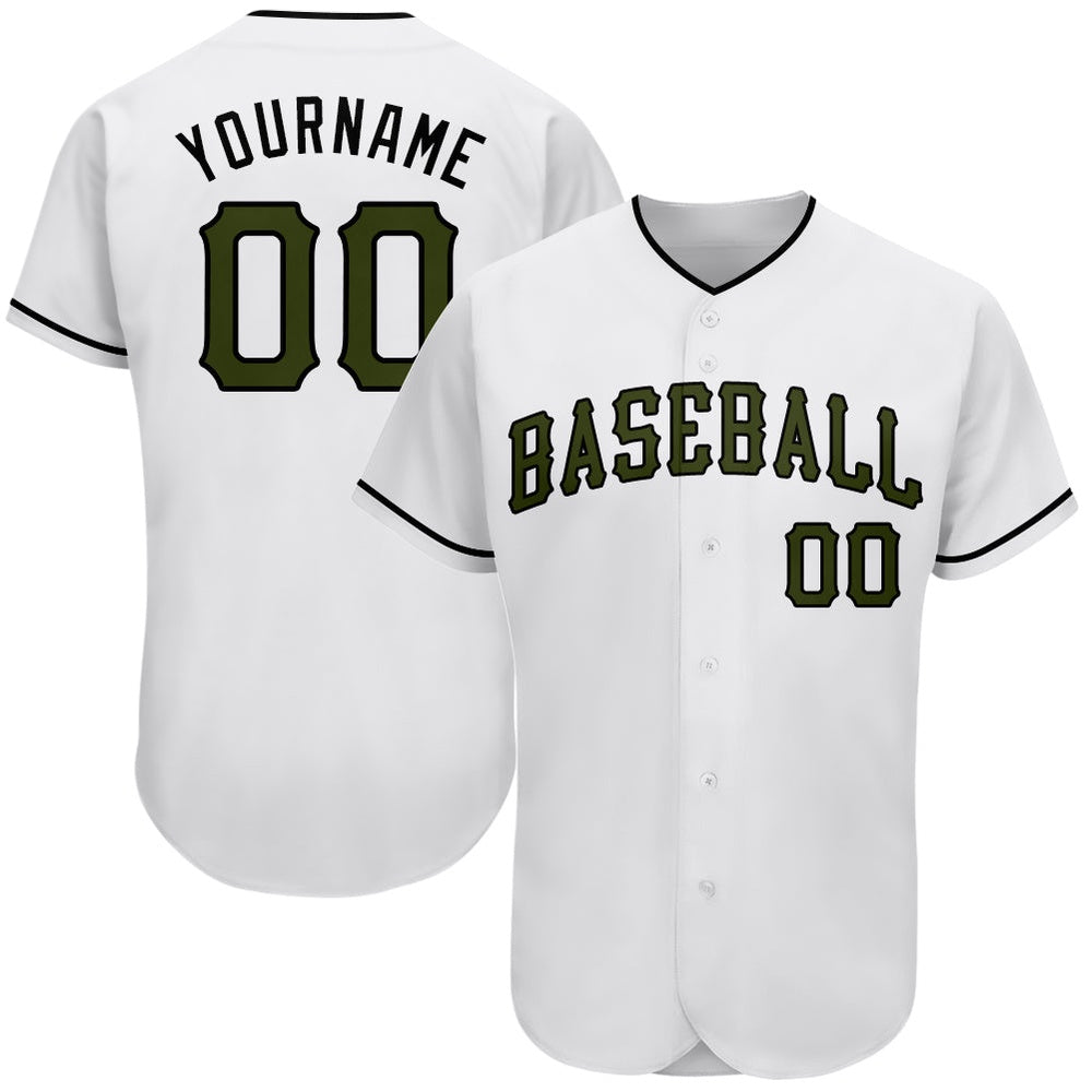 Cool Baseball Jersey, Custom White Olive Black Authentic Memorial Day Baseball Jersey, Best Baseball Jerseys