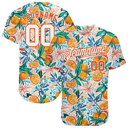 Cool Baseball Jersey, Custom White Orange 3D Pattern Design Fruit Authentic Baseball Jersey, Best Baseball Jerseys