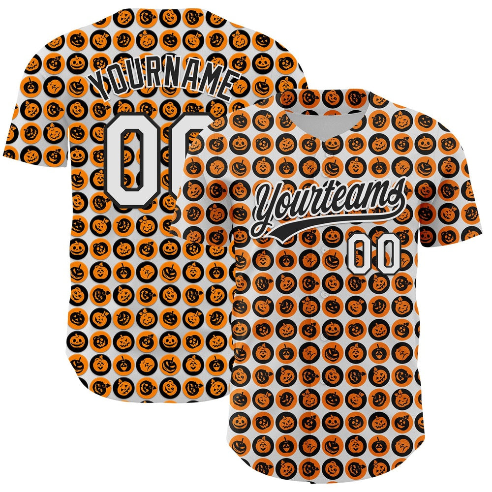 Cool Baseball Jersey, Custom White Orange Black 3D Halloween Authentic Baseball Jersey, Best Baseball Jerseys
