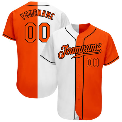 Cool Baseball Jersey, Custom White Orange Black Authentic Split Fashion Baseball Jersey, Best Baseball Jerseys