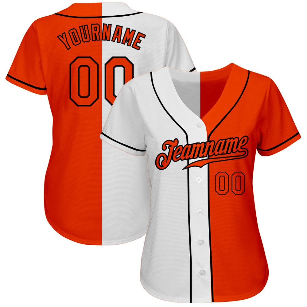 Cool Baseball Jersey, Custom White Orange Black Authentic Split Fashion Baseball Jersey, Best Baseball Jerseys