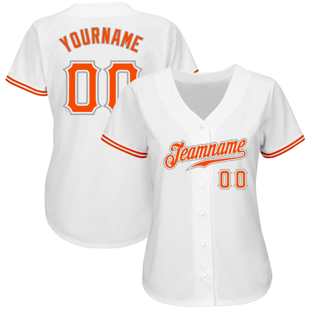 Cool Baseball Jersey, Custom White Orange Gray Authentic Baseball Jersey, Best Baseball Jerseys