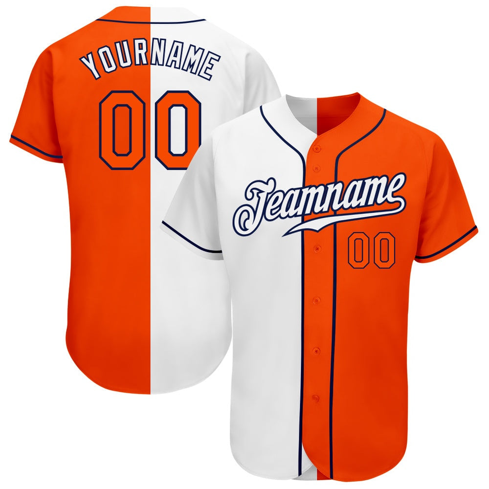 Cool Baseball Jersey, Custom White Orange Navy Authentic Split Fashion Baseball Jersey, Best Baseball Jerseys