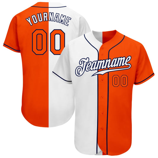 Cool Baseball Jersey, Custom White Orange Navy Authentic Split Fashion Baseball Jersey, Best Baseball Jerseys