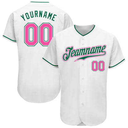 Cool Baseball Jersey, Custom White Pink Kelly Green Authentic Baseball Jersey, Best Baseball Jerseys