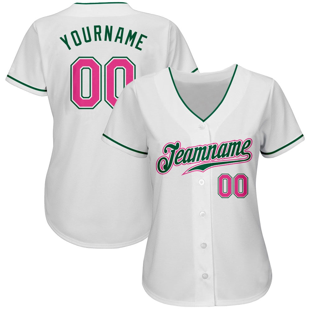 Cool Baseball Jersey, Custom White Pink Kelly Green Authentic Baseball Jersey, Best Baseball Jerseys