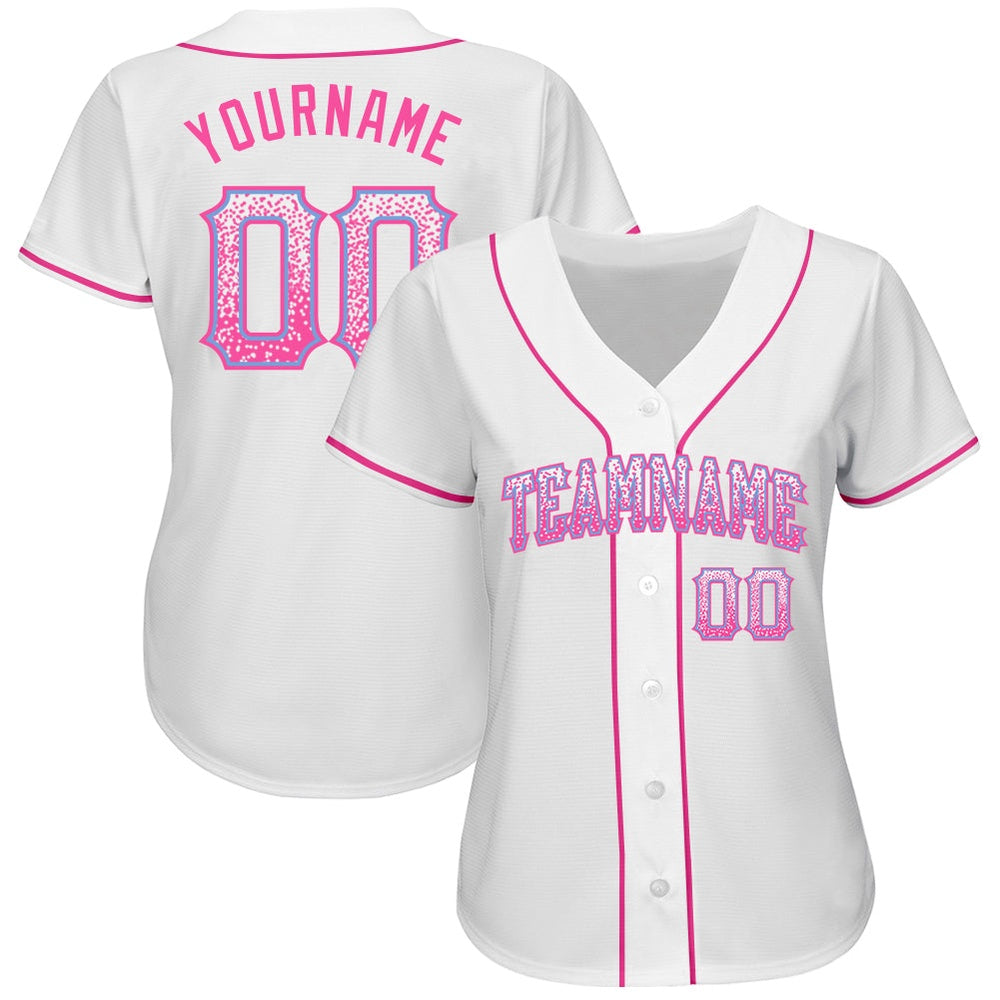 Cool Baseball Jersey, Custom White Pink Light Blue Authentic Drift Fashion Baseball Jersey, Best Baseball Jerseys