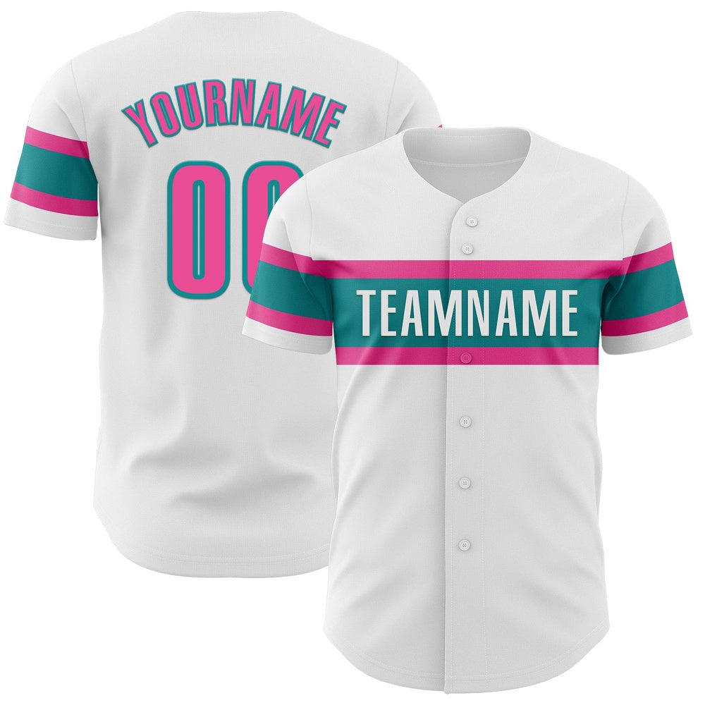 Cool Baseball Jersey, Custom White Pink Teal Authentic Baseball Jersey, Best Baseball Jerseys