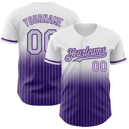 Cool Baseball Jersey, Custom White Pinstripe Gray Purple Authentic Fade Fashion Baseball Jersey, Best Baseball Jerseys