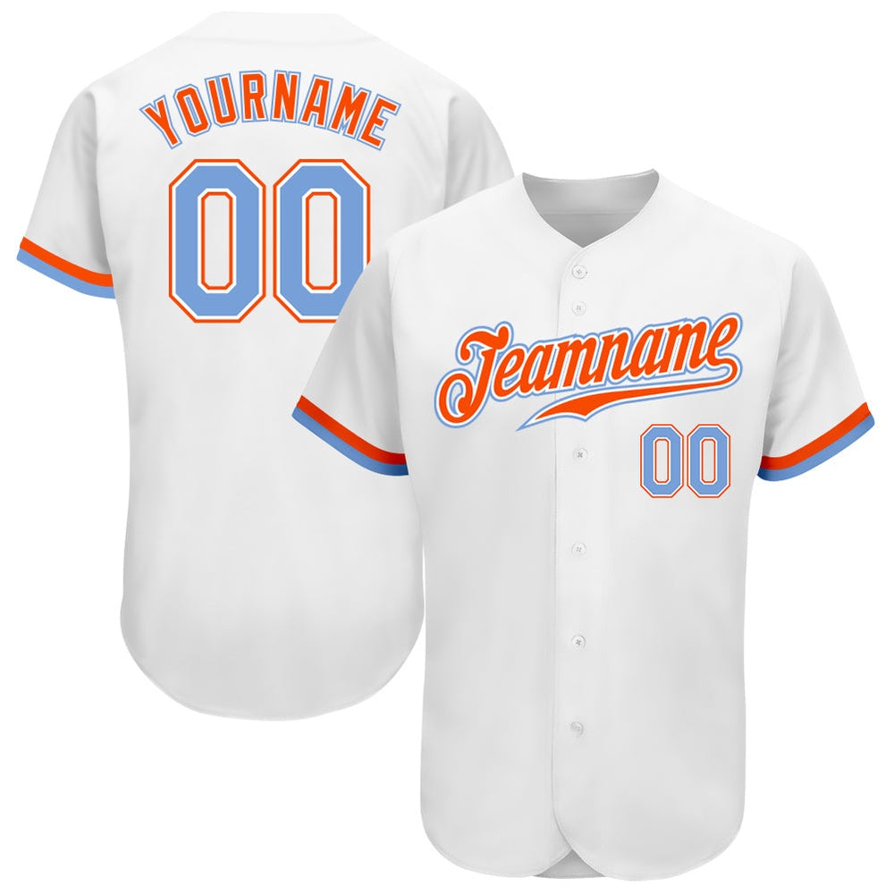 Cool Baseball Jersey, Custom White Powder Blue Orange Authentic Baseball Jersey, Best Baseball Jerseys