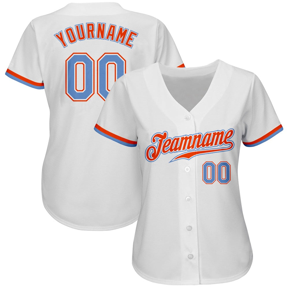 Cool Baseball Jersey, Custom White Powder Blue Orange Authentic Baseball Jersey, Best Baseball Jerseys