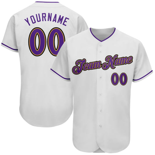 Cool Baseball Jersey, Custom White Purple Old Gold Authentic Baseball Jersey, Best Baseball Jerseys