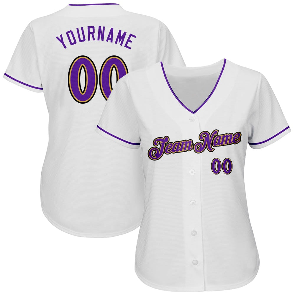 Cool Baseball Jersey, Custom White Purple Old Gold Authentic Baseball Jersey, Best Baseball Jerseys