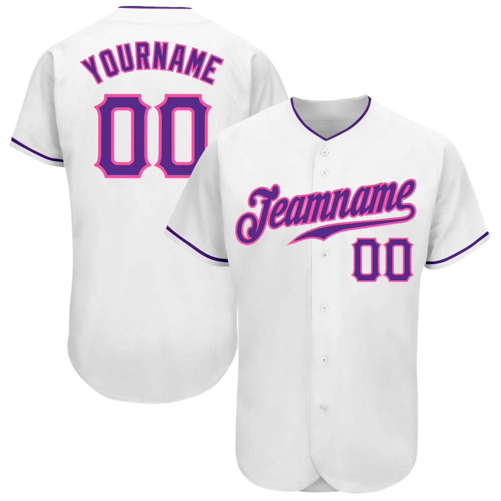 Cool Baseball Jersey, Custom White Purple Pink Authentic Baseball Jersey, Best Baseball Jerseys