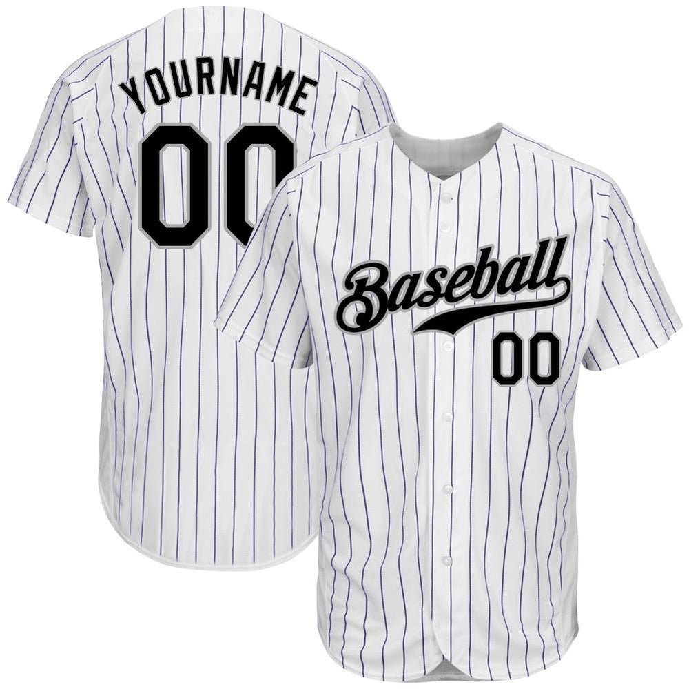 Cool Baseball Jersey, Custom White Purple Pinstripe Black Gray Authentic Baseball Jersey, Best Baseball Jerseys