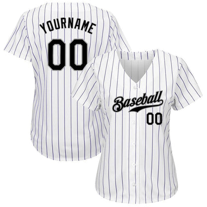 Cool Baseball Jersey, Custom White Purple Pinstripe Black Gray Authentic Baseball Jersey, Best Baseball Jerseys