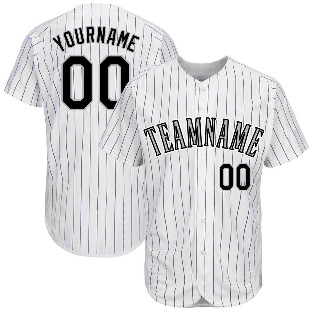 Cool Baseball Jersey, Custom White Purple Pinstripe Black Gray Baseball Jersey, Best Baseball Jerseys