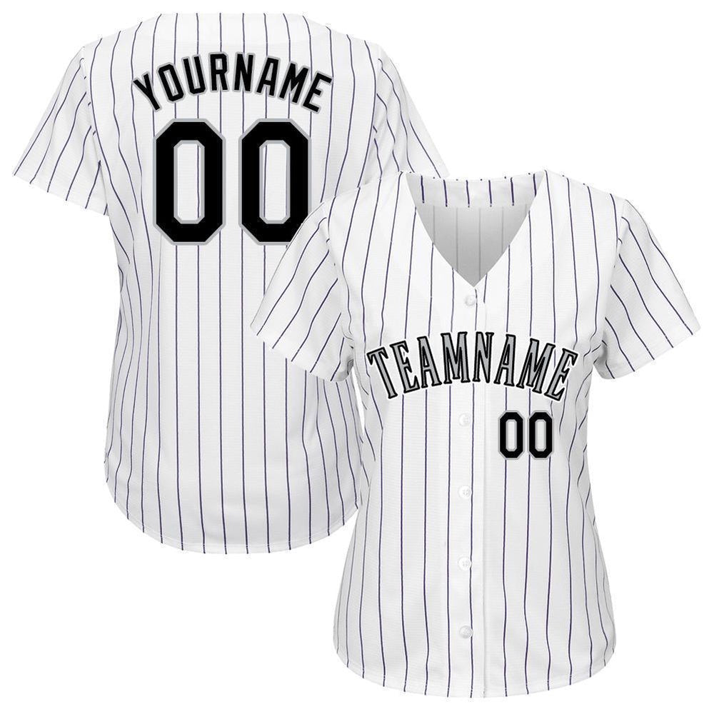 Cool Baseball Jersey, Custom White Purple Pinstripe Black Gray Baseball Jersey, Best Baseball Jerseys