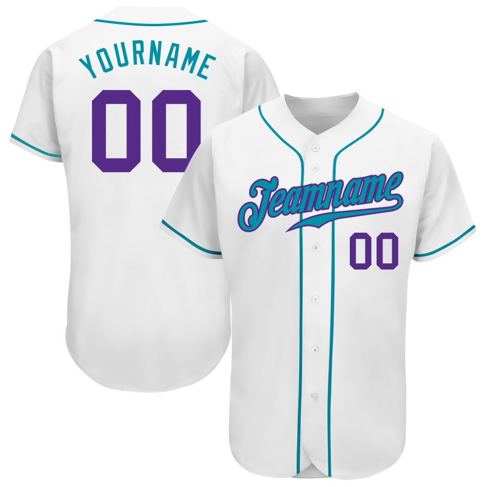 Cool Baseball Jersey, Custom White Purple Teal Authentic Baseball Jersey, Best Baseball Jerseys