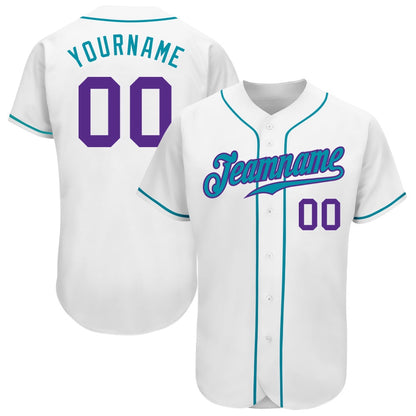 Cool Baseball Jersey, Custom White Purple Teal Authentic Baseball Jersey, Best Baseball Jerseys