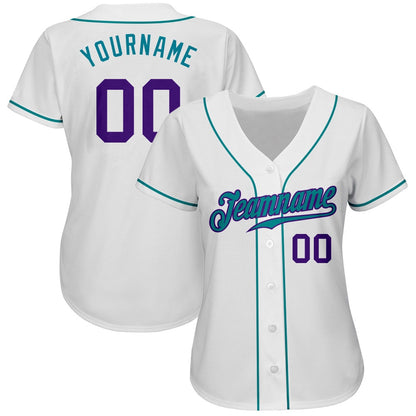 Cool Baseball Jersey, Custom White Purple Teal Authentic Baseball Jersey, Best Baseball Jerseys