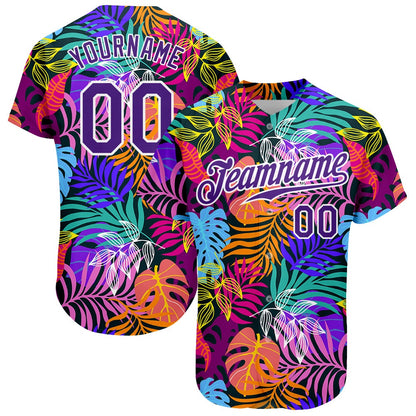 Cool Baseball Jersey, Custom White Purple White 3D Pattern Design Hawaii Palm Trees Authentic Baseball Jersey, Best Baseball Jerseys