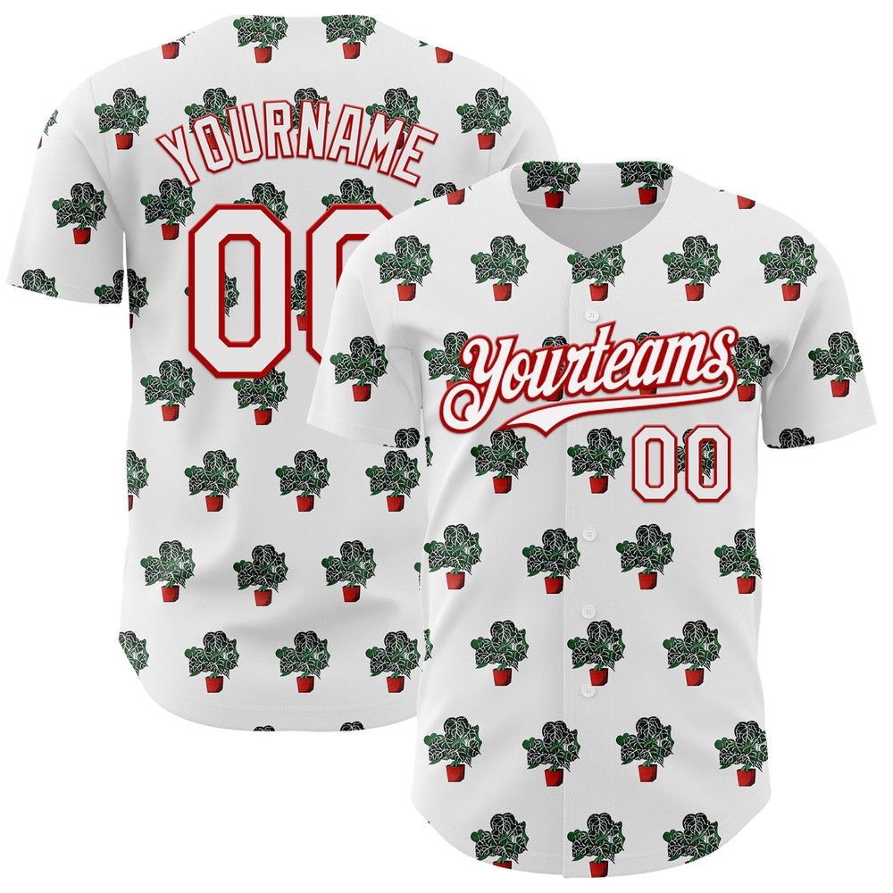 Cool Baseball Jersey, Custom White Red 3D Pattern Design Tropical Anthurium Crystal Authentic Baseball Jersey, Best Baseball Jerseys