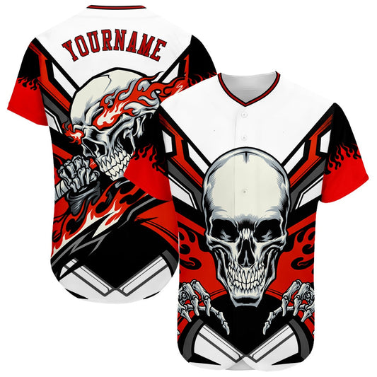 Cool Baseball Jersey, Custom White Red Black 3D Skull Authentic Baseball Jersey, Best Baseball Jerseys