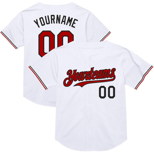 Cool Baseball Jersey, Custom White Red Black Mesh Authentic Throwback Baseball Jersey, Best Baseball Jerseys