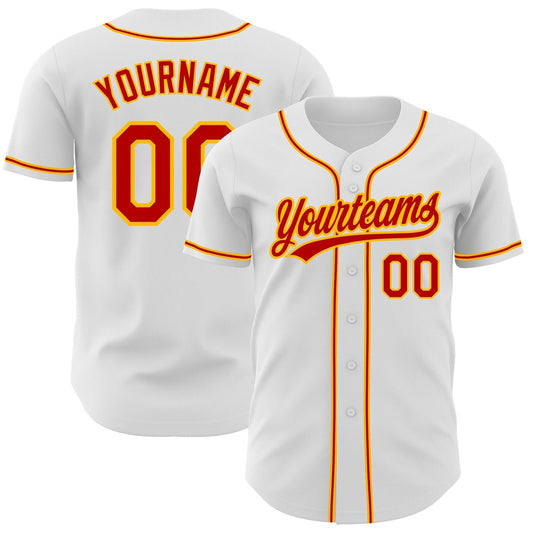 Cool Baseball Jersey, Custom White Red Gold Authentic Baseball Jersey, Best Baseball Jerseys