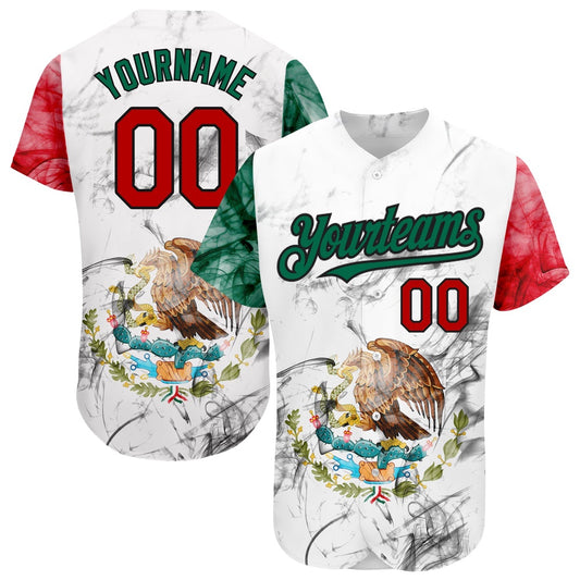 Cool Baseball Jersey, Custom White Red Kelly Green Black 3D Mexican Flag Authentic Baseball Jersey, Best Baseball Jerseys