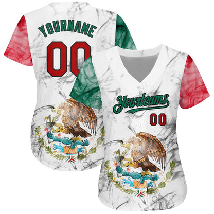Cool Baseball Jersey, Custom White Red Kelly Green Black 3D Mexican Flag Authentic Baseball Jersey, Best Baseball Jerseys