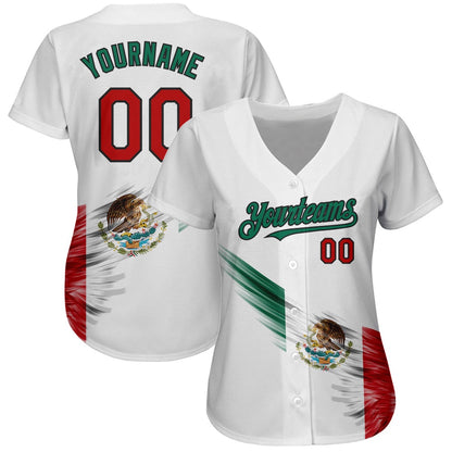 Cool Baseball Jersey, Custom White Red Kelly Green Black 3D The Abstract Wing With Mexican Flag Authentic Baseball Jersey