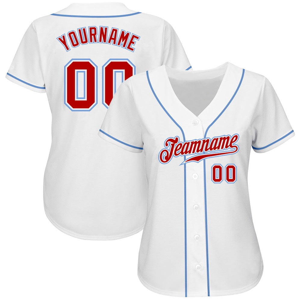Cool Baseball Jersey, Custom White Red Light Blue Authentic Baseball Jersey, Best Baseball Jerseys