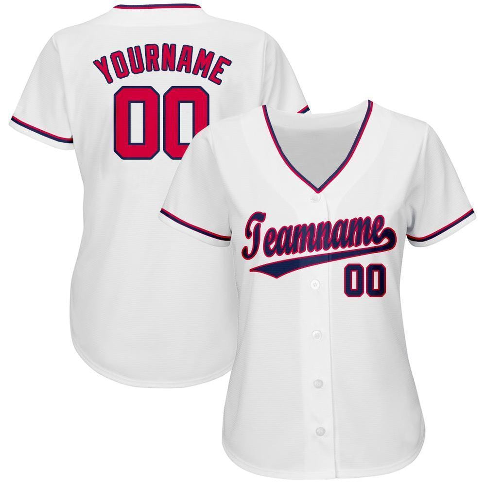 Cool Baseball Jersey, Custom White Red Navy Baseball Jersey, Best Baseball Jerseys