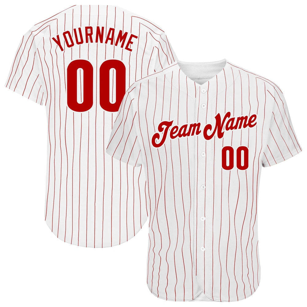 Cool Baseball Jersey, Custom White Red Pinstripe Red Authentic Baseball Jersey, Best Baseball Jerseys