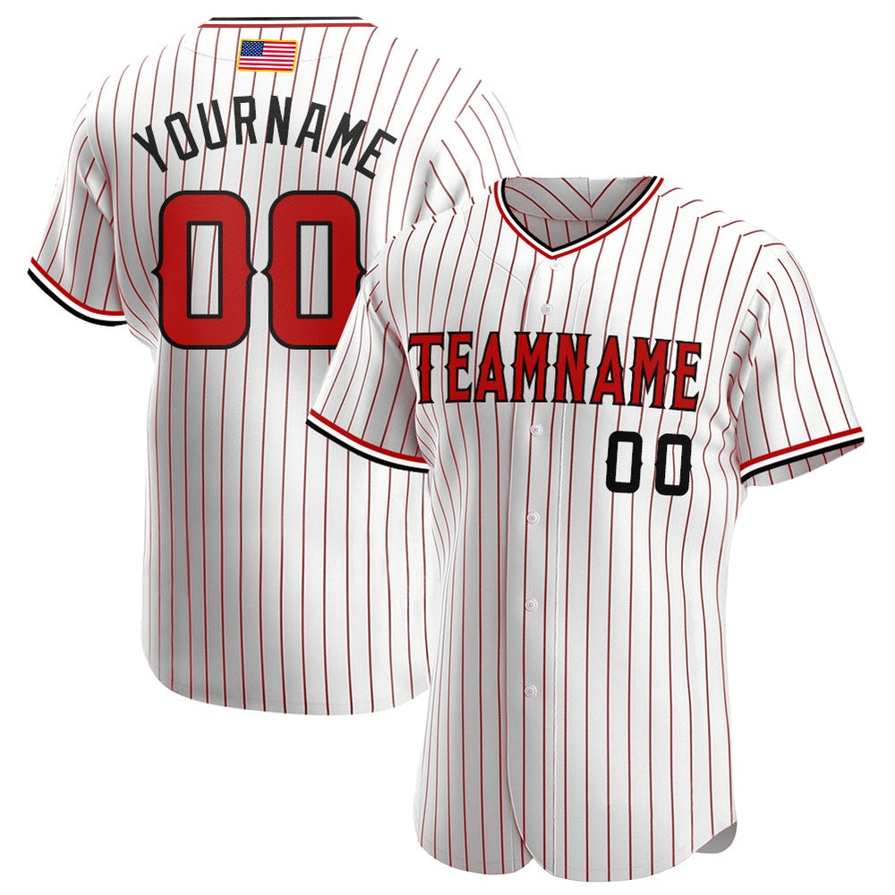 Cool Baseball Jersey, Custom White Red Pinstripe Red Black Authentic American Flag Fashion Baseball Jersey, Best Baseball Jerseys