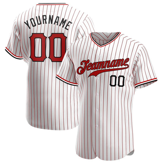 Cool Baseball Jersey, Custom White Red Pinstripe Red Black Authentic Baseball Jersey, Best Baseball Jerseys