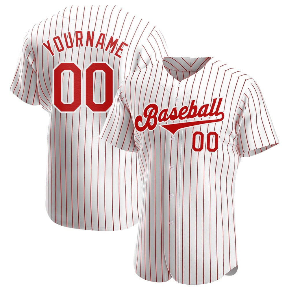 Cool Baseball Jersey, Custom White Red Pinstripe Red White Authentic Baseball Jersey, Best Baseball Jerseys