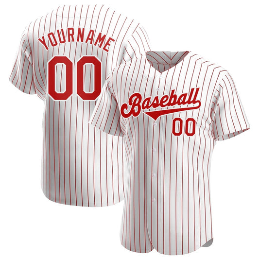 Cool Baseball Jersey, Custom White Red Pinstripe Red White Authentic Baseball Jersey, Best Baseball Jerseys