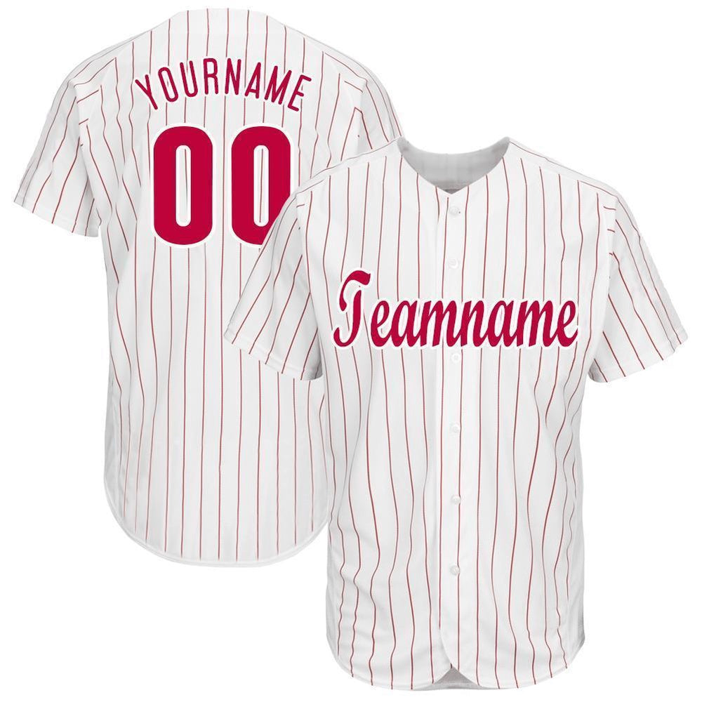 Cool Baseball Jersey, Custom White Red Pinstripe Red White Baseball Jersey, Best Baseball Jerseys