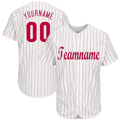 Cool Baseball Jersey, Custom White Red Pinstripe Red White Baseball Jersey, Best Baseball Jerseys