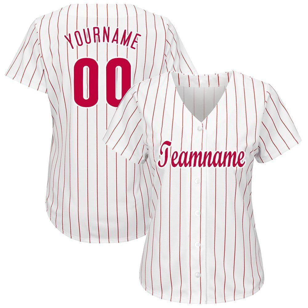 Cool Baseball Jersey, Custom White Red Pinstripe Red White Baseball Jersey, Best Baseball Jerseys