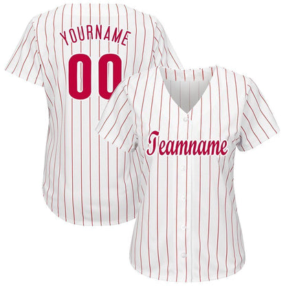 Cool Baseball Jersey, Custom White Red Pinstripe Red White Baseball Jersey, Best Baseball Jerseys