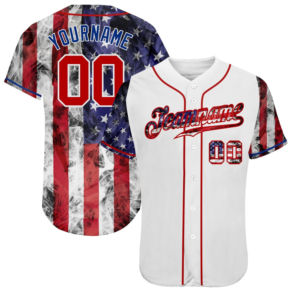 Cool Baseball Jersey, Custom White Red Royal 3D American Flag Authentic Baseball Jersey, Best Baseball Jerseys