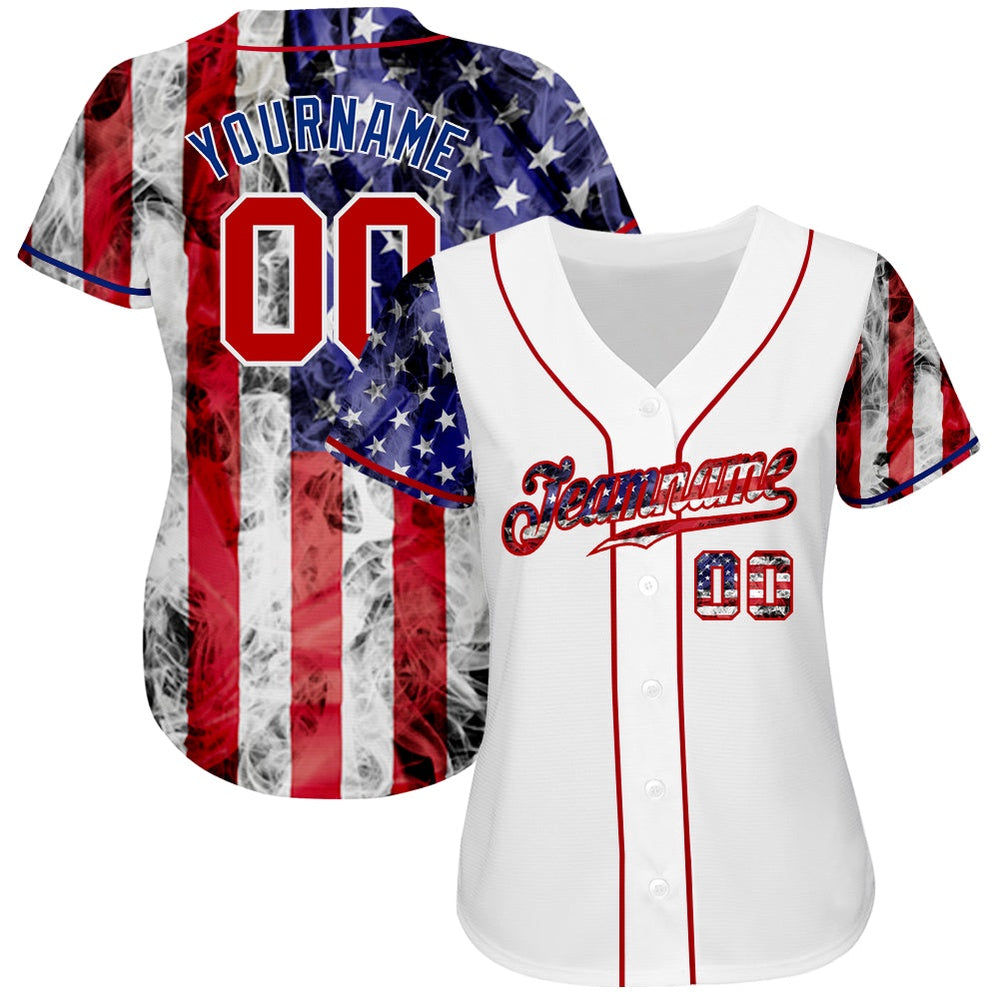 Cool Baseball Jersey, Custom White Red Royal 3D American Flag Authentic Baseball Jersey, Best Baseball Jerseys