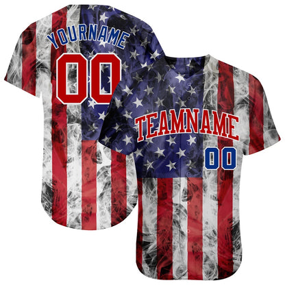 Cool Baseball Jersey, Custom White Red Royal 3D American Flag Fashion Authentic Baseball Jersey, Best Baseball Jerseys