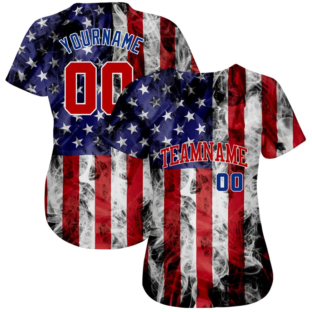 Cool Baseball Jersey, Custom White Red Royal 3D American Flag Fashion Authentic Baseball Jersey, Best Baseball Jerseys