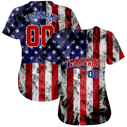 Cool Baseball Jersey, Custom White Red Royal 3D American Flag Fashion Authentic Baseball Jersey, Best Baseball Jerseys